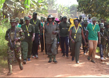 President Yoweri Museveni walking with his supporters during the ‘Afrika Kwetu’ trek