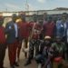 Bobi Wine (third from right) standing with youth from Karamoja, from left is Chairman Nyanzi and Joel Ssenyonyi the People Power spokesman