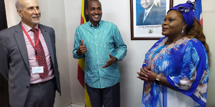 Minister Frank Tumwebaze after meeting the EU Ambassador Attilio Pacifici and the UN Resident Coordinator Rosa Malango on Thursday