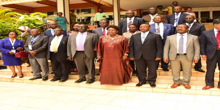 Kadaga (Front centre) with other delegates to the conference at the Serena Hotel