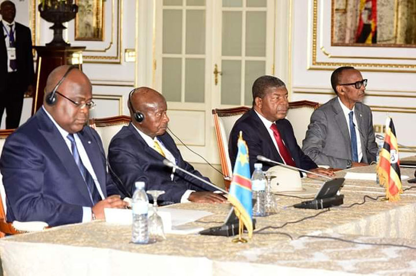 L-R:DRC President  Felix Tshisekedi, Uganda President Yoweri Museveni, Angola President Joao Lourenco and Rwanda President Paul Kagame during the summit on Sunday