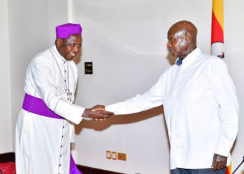 Outgoing Archbishop Ntangali with President Museveni on Sunday