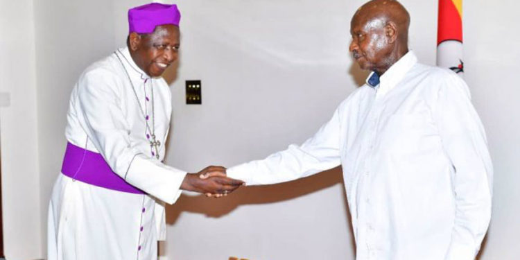 Outgoing Archbishop Ntangali with President Museveni on Sunday