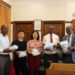 Prof Nawangwe handing over the surgical masks to Xiangtan University officials on Tuesday. PHOTO: Campus Bee