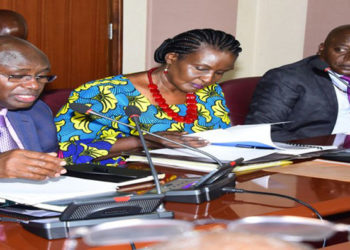 Hon Rwamirama(L), Hon Kyambadde (C) and Hon Ssewungu during the meeting with the Speaker