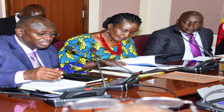 Hon Rwamirama(L), Hon Kyambadde (C) and Hon Ssewungu during the meeting with the Speaker