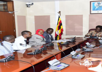 The Speaker (R) meeting lawyers who studied in Rwanda and are seeking admission to the Bar in Uganda