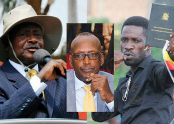 L-R: President Museveni, Gen Tumukunde and Bobi Wine