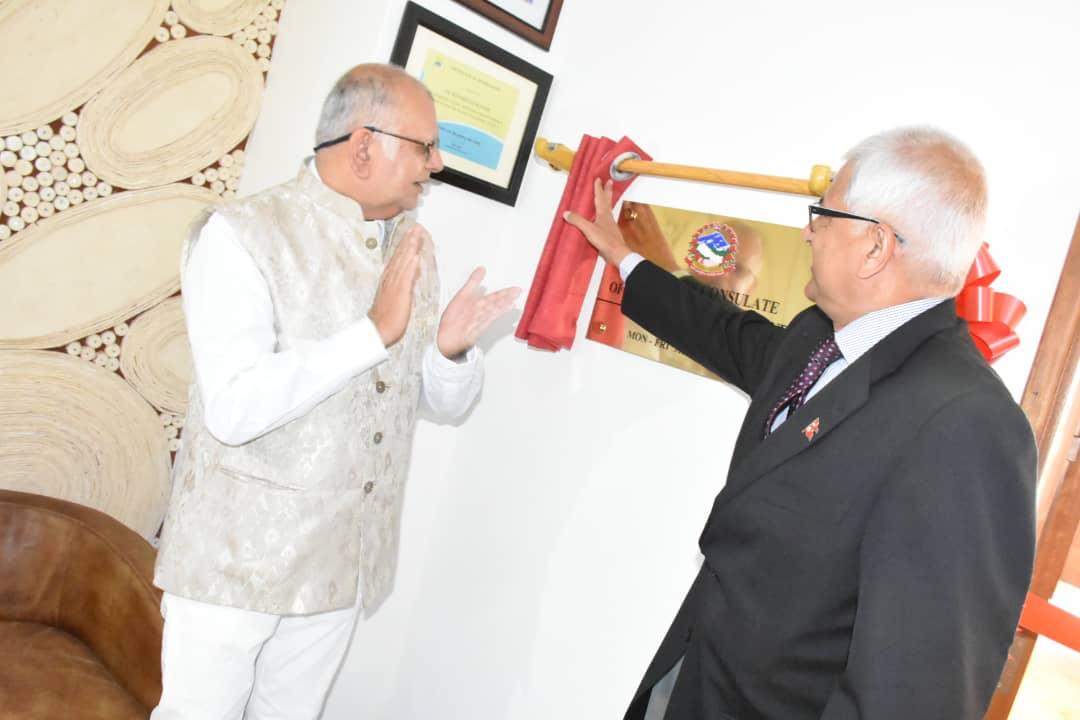 Dr Sudhir and Ambassador Jhabindra opening the Consulate at Crane Chambers, along Kampala Road