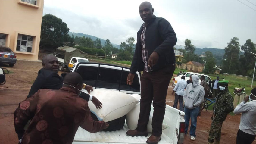 RDC Nzeirwe on the pick-up with the donated rice