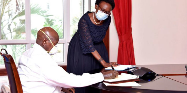 President Museveni with Health Minister Jane Ruth Aceng