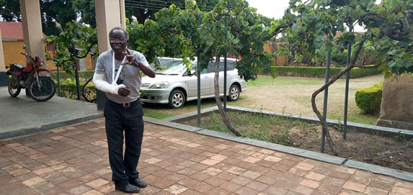 Fr Lazarus Ejoyi who is nursing wounds after being assaulted by fellow priest