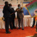 FDC president Patrick Amuriat handing over leadership to JEEMA's Asuman Basalirwa on Wednesday