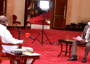 President Yoweri Museveni and NBS' Canary Mugume during an interview on Monday
