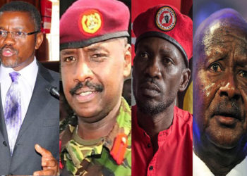 L-R: Katikkiro Charles Peter Mayiga, Gen Muhoozi Kainerugaba, Bobi Wine and President Yoweri Museveni