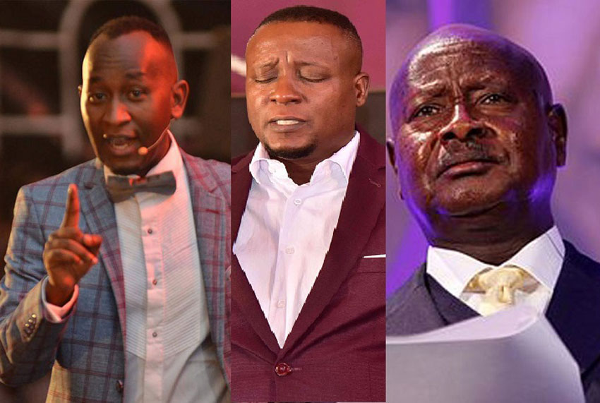 Pastors Elvis Mbonye, Joseph Kabuleta and President Yoweri Museveni