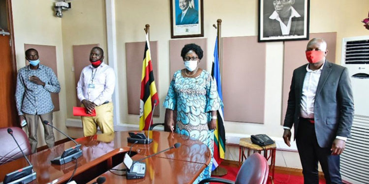 Events promoters Bajjo and Abtex with Speaker Kadaga at Parliament on Friday