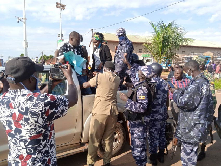 MPs Odonga Otto, Gilbert Olanya being arrested on Monday as they staged a peaceful demonstration
