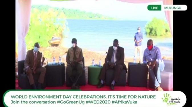 NFA ED Tom Okello, Deputy Speaker Jacob Oulanyah, NEMA ED Tom Okurut and Little Hands Go Green CEO Joseph Masembe during an online conversation on World Environment Day last Friday at Mulungu beach