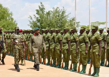 President Museveni inspects a parade during the pass out of 6,239 Local Defence Unit (LDU) trainees at Kaweweta Military Training School on March 15, 2019