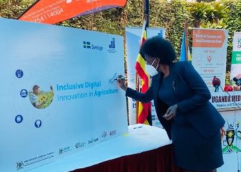 ICT Minister Nabakooba during the launch of Digital Solutions to Alleviate Challenges faced by Farmers in Rural Communities