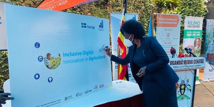ICT Minister Nabakooba during the launch of Digital Solutions to Alleviate Challenges faced by Farmers in Rural Communities