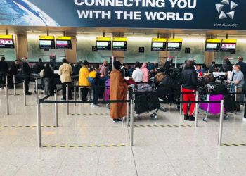 Ugandans at London Heathrow Airport on Wednesday