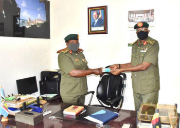 Brig Richard Karemire handing over office to Brig Flavia Byekwaso