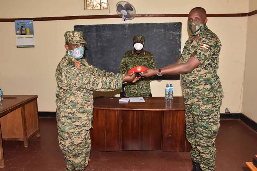 Col Kieth Katungi officially takes over as Commandant Military Police from Brigadier William Bainomugisha at Makindye Military Police headquarters.