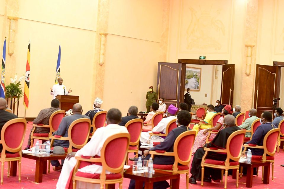 President Museveni during the National prayers for covid-19 on Saturday