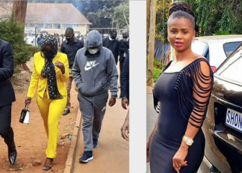 Dorothy Shonga (yellow) appearing in court on Monday