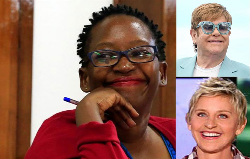 Stella Nyanzi, Elton John and Ellen DeGeneres