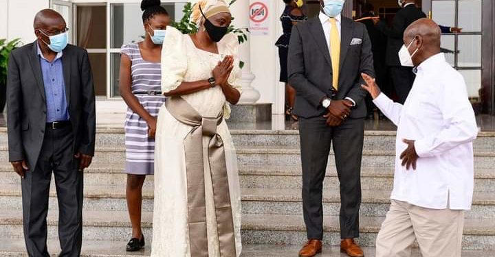 President Museveni with Sarah Kanyike at State House Entebbe on Monday