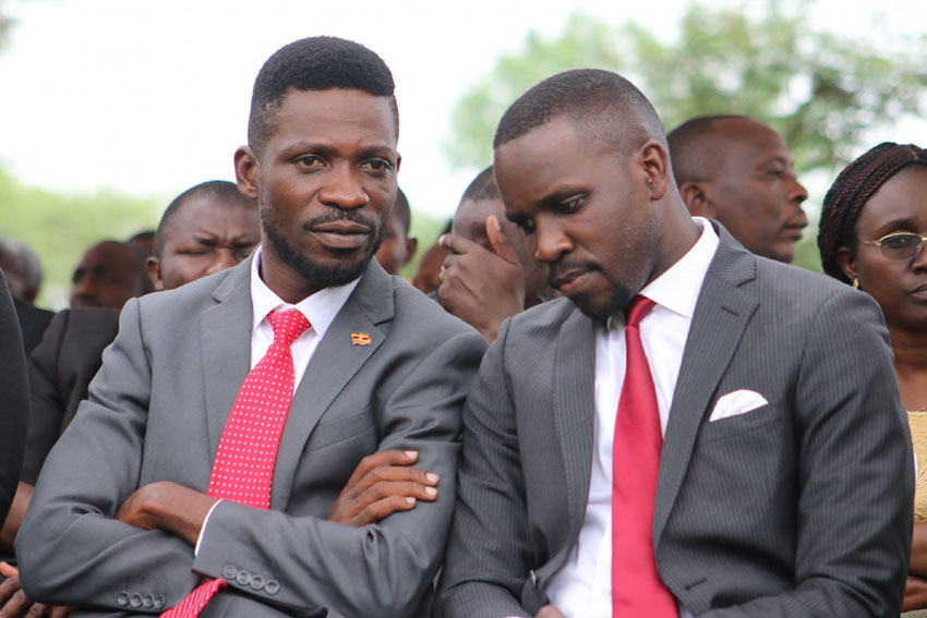 NUP leader Bobi Wine and party spokesperson Joel Ssenyonyi