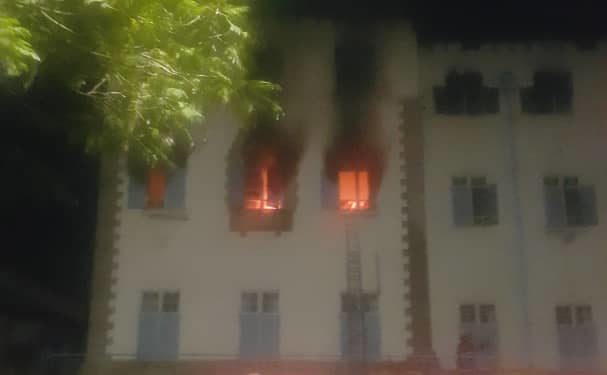 Makerere University's Main building on fire
