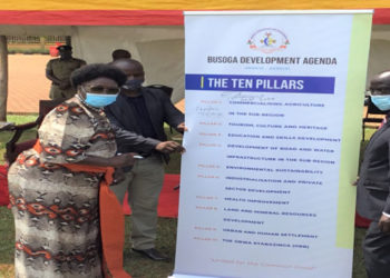 The Vice President, H.E. Edward Ssekandi (R) and Speaker Rebecca Kadaga at the launch of the development agenda in Jinja Town