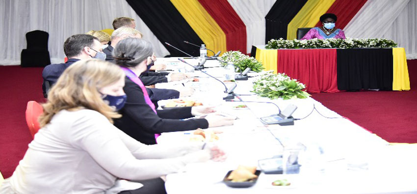 Kadaga(R) meeting with the envoys accredited to Uganda
