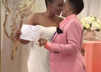 Julie Mutesasira with her female lover on their wedding day