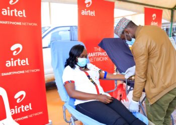 Airtel Uganda, the Customer Service Director Miss Lyndah Nabayinda donating blood at one of the centres
