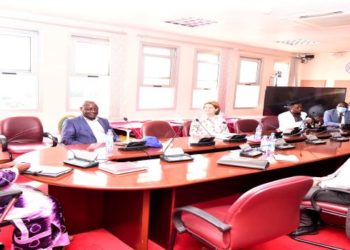 The Speaker of Parliament, Rebecca Kadaga (L), Minister Ssempijja (second, left) and officials from ISG, South Africa