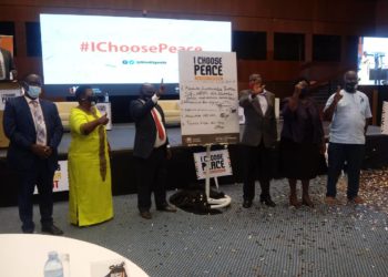 IPOD member-representatives with Mr Frank Rusa during the launch of #IchoosePeace campaign on Thursday