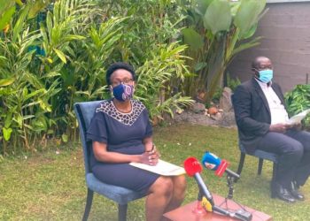 Health Minister Jane Ruth Aceng addressing the media on Monday