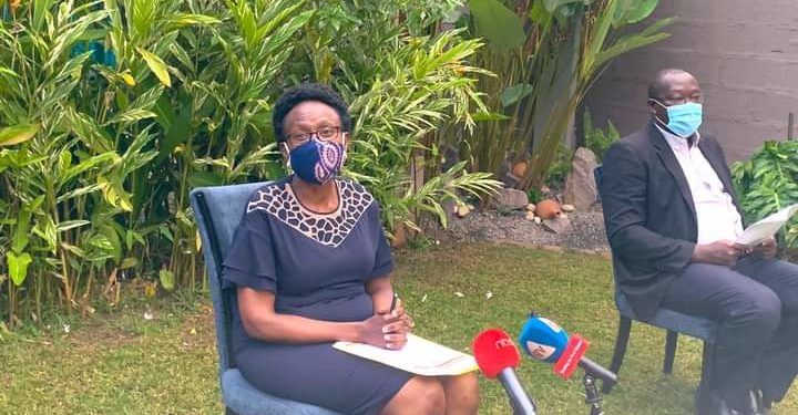Health Minister Jane Ruth Aceng addressing the media on Monday