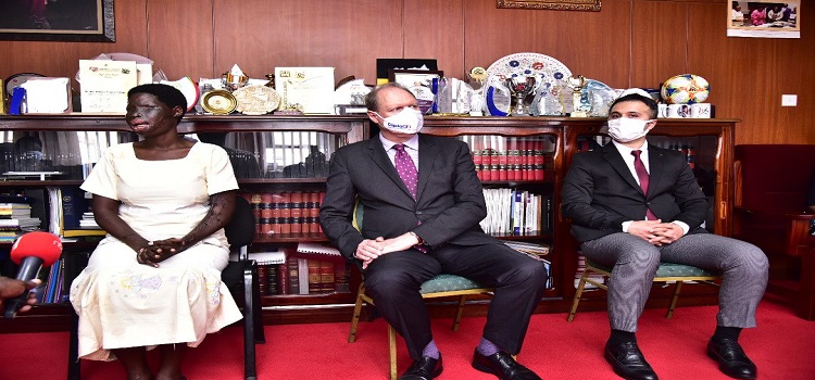 Babirye(L),Bradford(C) and the Turkish Airlines country manager, Yildiz in the Speaker's Chambers