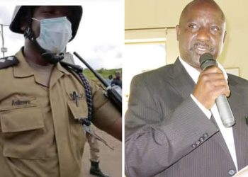 ASP Asiimwe akulira poliisi ye Mbalala e Mukono ku kkono ne Fred Bamwine omubaka wa Gavumenti E Mukono