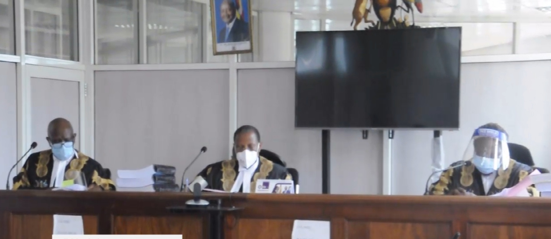 The Deputy Chief Justice Richard Buteera, Justice Kenneth Kakuru and Justice Christopher Izama Madrama  in the Wednesday Court Session