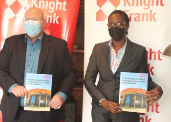 Marc du Toit (left) and Judy Rugasira Kyanda, the Knight Frank Uganda, Head of Retail and Managing Director respectively, at the release of the  H2 2020 Kampala Market Update Report.