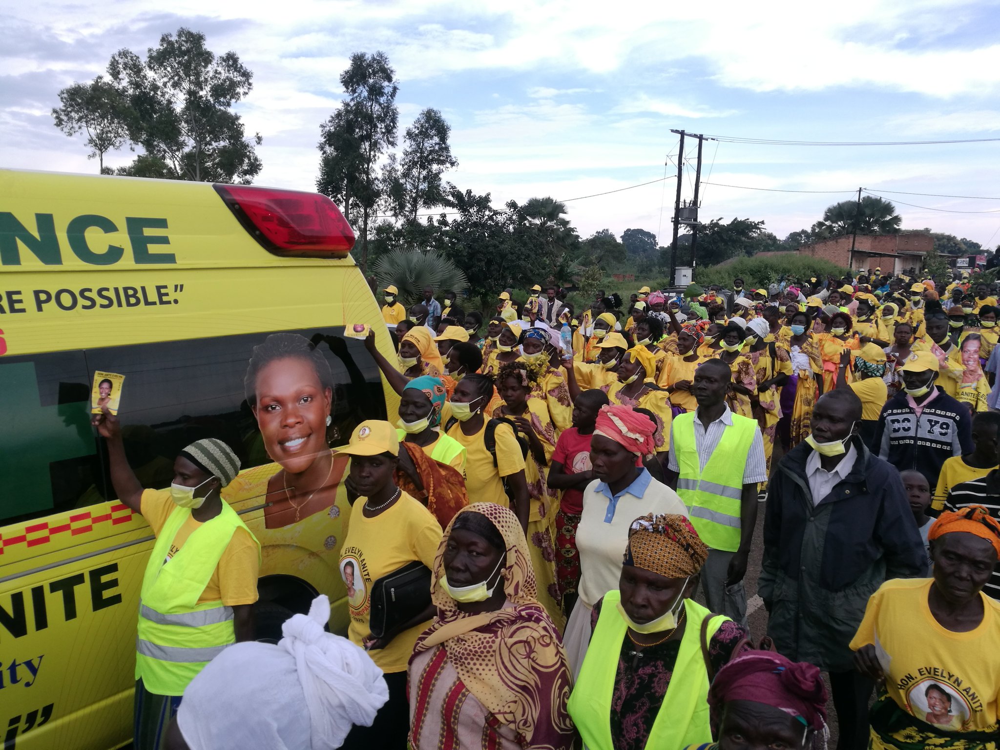 Residents of Koboko receiving Anite's ambulance last year