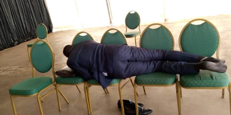 MP Sam Lyomoki sleeping at parliament a few months ago