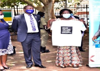 The Speaker (2R), Hon. Morris Kibalya (R) and Ministry of Health officials at the launch of the end malaria campaign